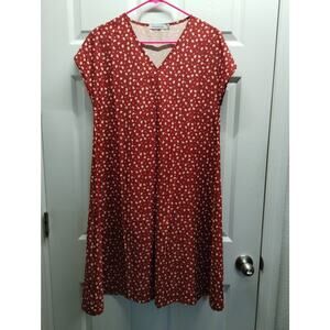 Misslook Women's Size Small Red Cap Sleeve Shift V-Neck Heart Print Dress